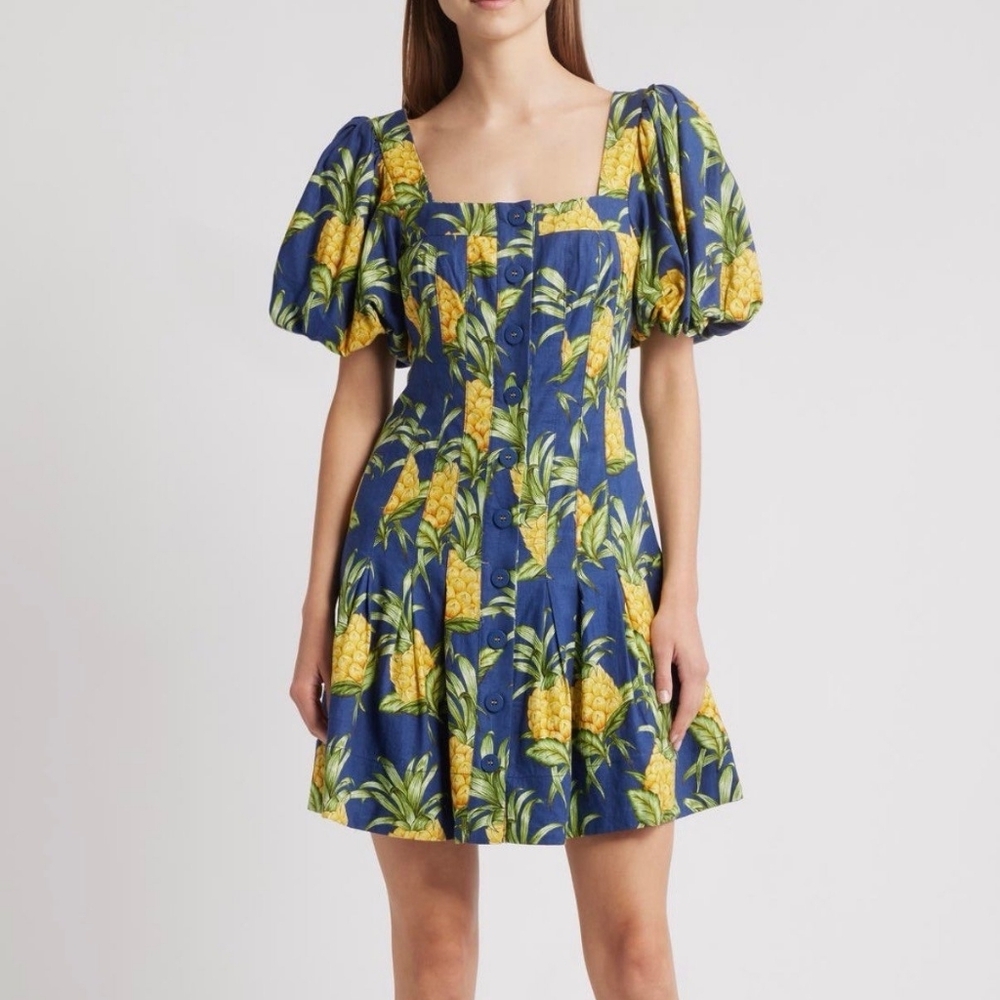 NWT Farm Navy Blue Delicate Pineapple Mini Dress | Retail $230